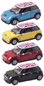 kinsmart mini cooper s with british flag 5" 1:28 scale die cast metal model toy car setof4