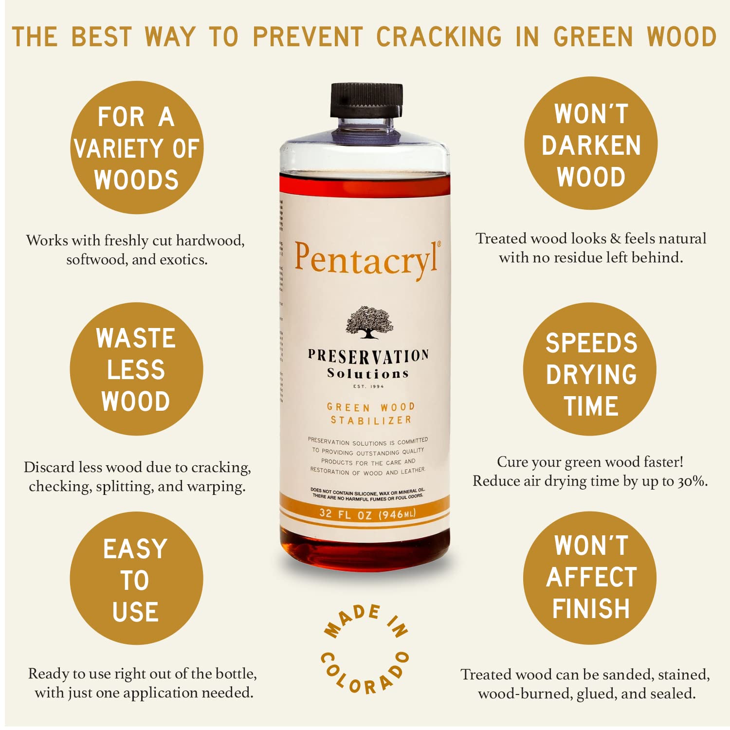 Preservation Solutions - Pentacryl Quart - Green Wood Stabilizer