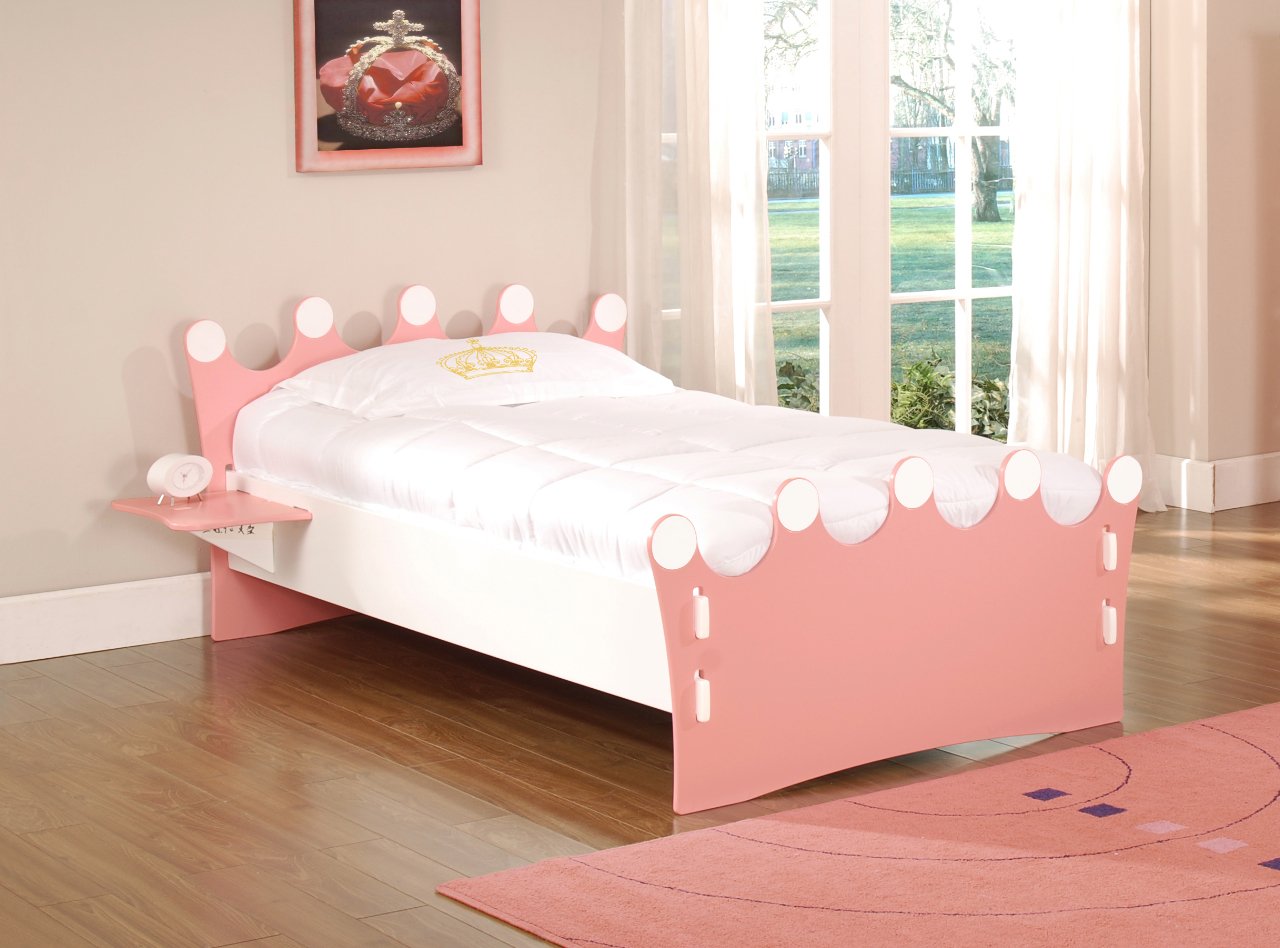 Legaré Furniture Children's Princess Standard Bed Frame for Kids, Pink and White, Twin Size