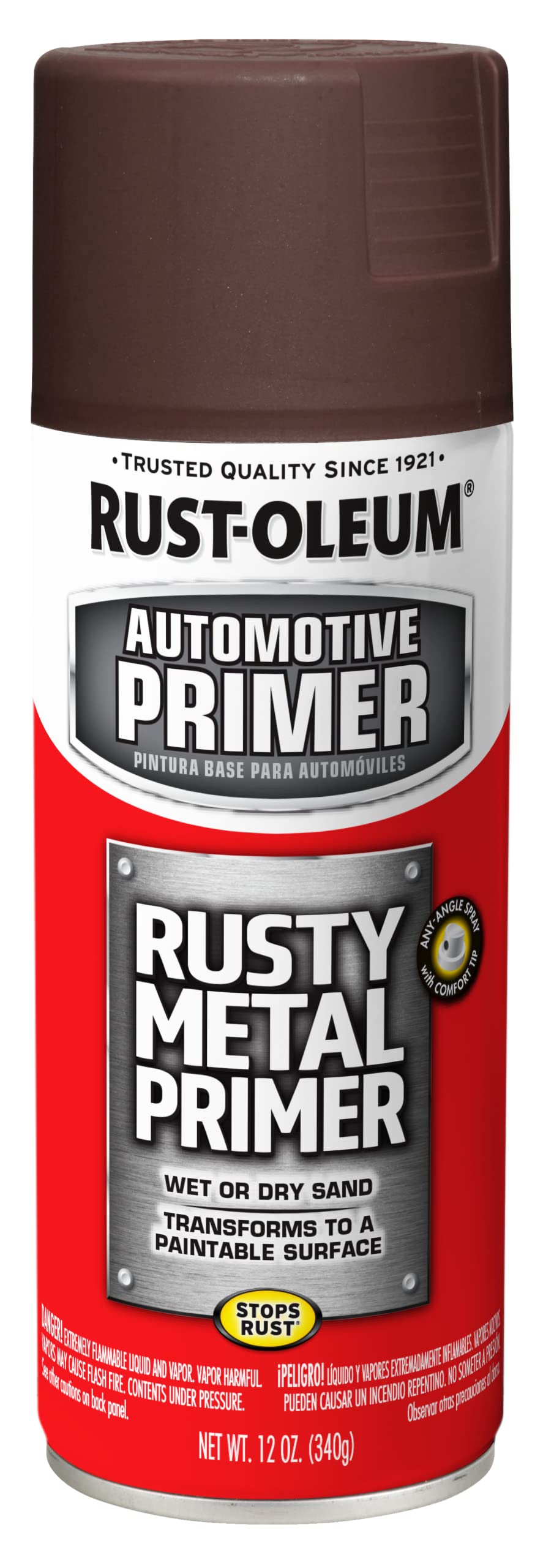 Rust-Oleum 249330 Automotive Rusty Metal Primer Spray Paint, 12 oz., Brown