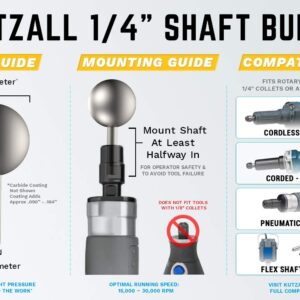 Kutzall Original Sphere Rotary Burr, 1⁄4" Shaft, Coarse - Woodworking Attachment for Bosch, DeWalt, Milwaukee Tools. Abrasive Tungsten Carbide Coating, 1" (25.4mm) Head Diameter, S-1