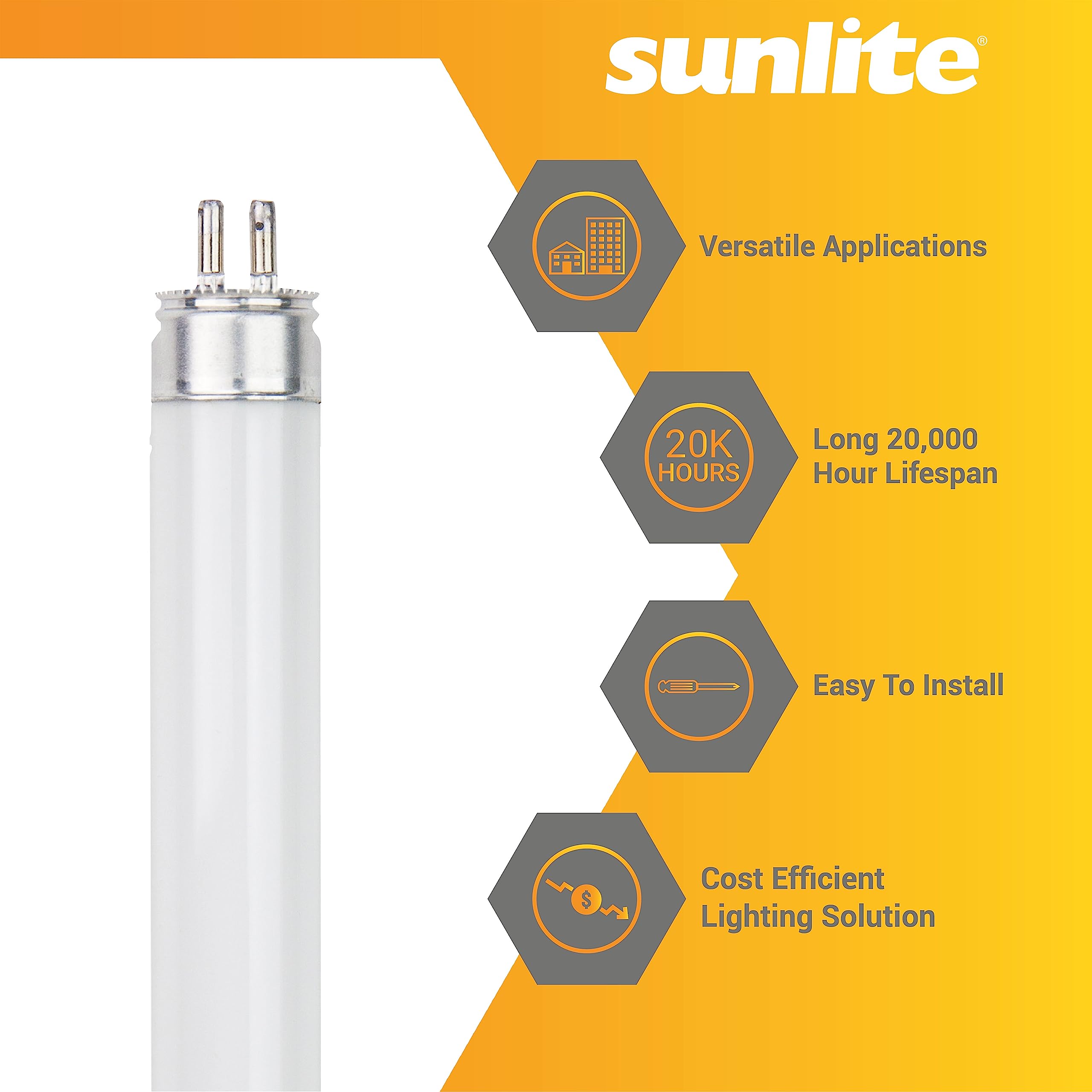 Sunlite F54T5/850/HO 4 Foot T5 Linear Fluorescent Lamp, 54 Watts, 5000 Lumens, 5000K Daylight, Miniature G5 Bi-Pin Base, ROHS Compliant, High Performance Straight Tube, 40 Pack