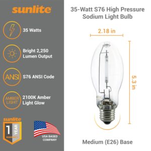 Sunlite 03600-SU LU35/MED High Pressure Sodium Light Bulb, 35 Watts, ED17/MED, Medium Base (E26), ANSI Code S76, 2250 Lumen, 16000 Life Hours, Clear, 2100K