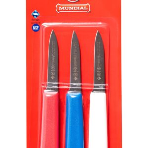 Mundial 3-1/4-Inch Paring Knife Collection, Set of 3, Red, Blue and White