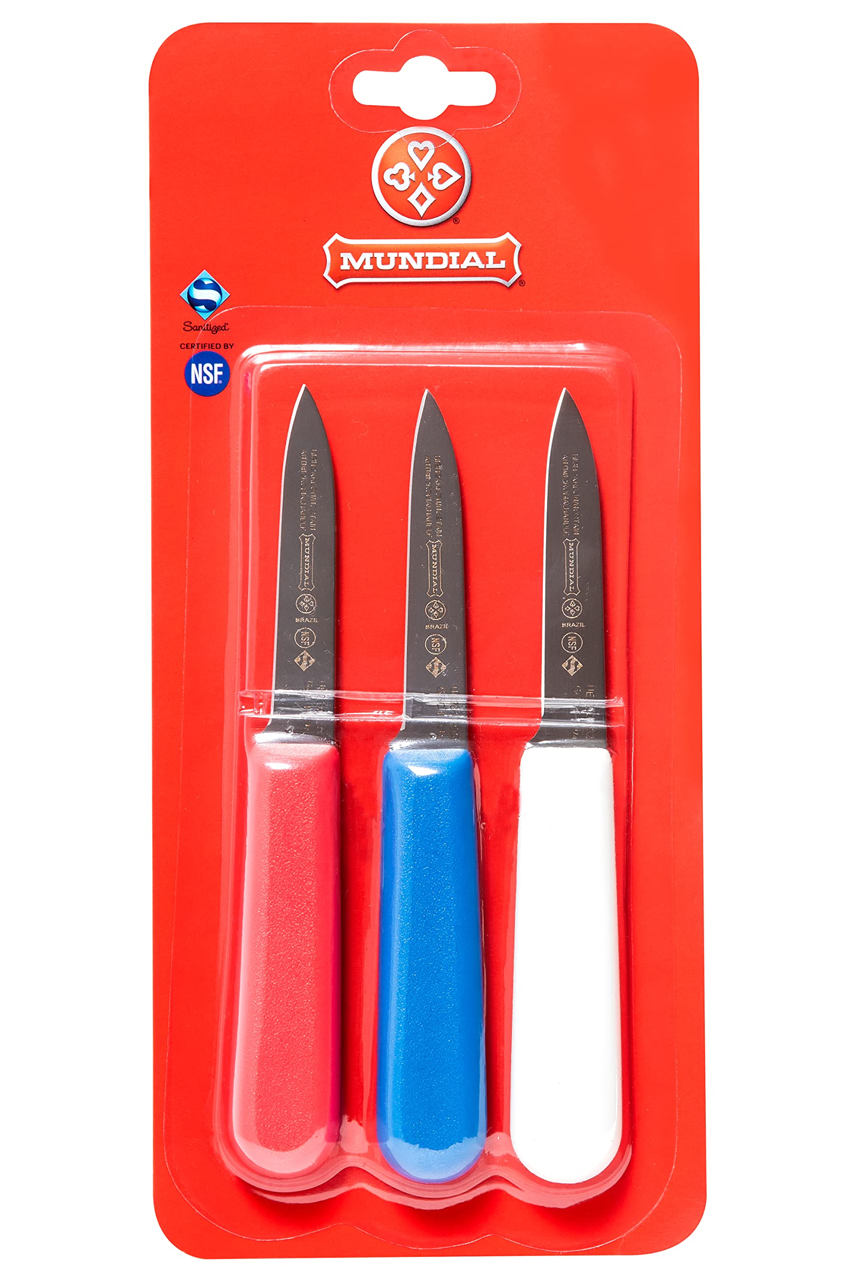 Mundial 3-1/4-Inch Paring Knife Collection, Set of 3, Red, Blue and White