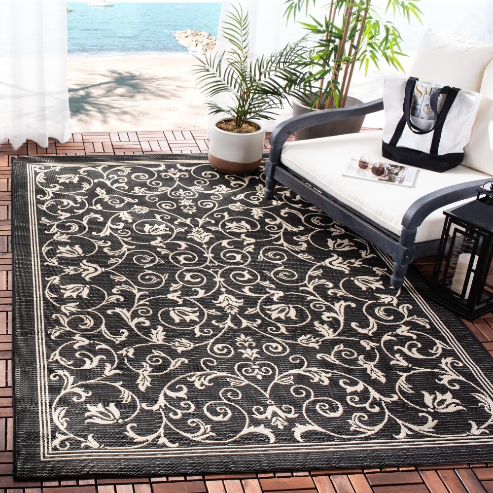 SAFAVIEH Courtyard Collection Accent Rug - 4' x 5'7", Black & Sand, Indoor/Outdoor & Washable, Ideal for High Traffic Areas in Patio, Backyard, Mudroom, Entryway, Doormat (CY2098-3908-4)