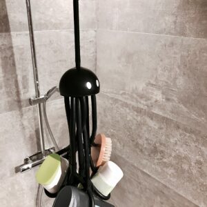 Formverket Octopus Shower Caddy (in Black) - Shower Gel Shampoo Conditioner Brush Razors Toys Accessories Holder, 9 Slots, Fits All Sized Bottles, Stylish Fun Bath Shower Organizer, Designed in Sweden