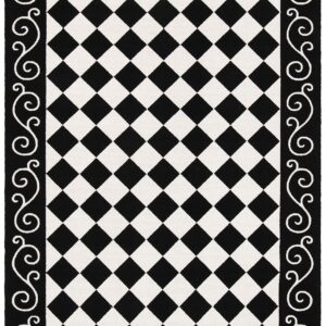 SAFAVIEH Chelsea Collection Area Rug - 5'3" x 8'3", Black & Ivory, Hand-Hooked French Country Checkered Wool, Ideal for High Traffic Areas in Living Room, Bedroom (HK711A)