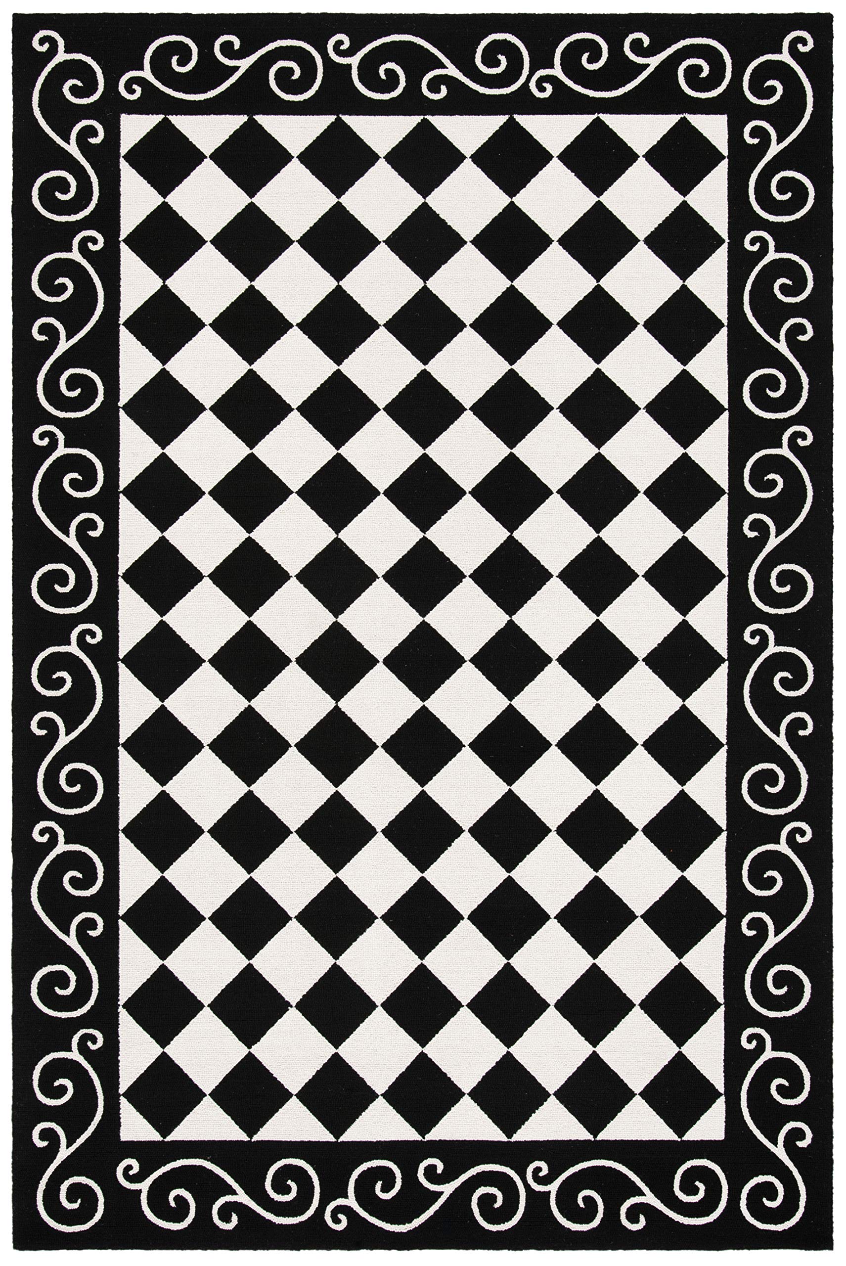 SAFAVIEH Chelsea Collection Area Rug - 5'3" x 8'3", Black & Ivory, Hand-Hooked French Country Checkered Wool, Ideal for High Traffic Areas in Living Room, Bedroom (HK711A)