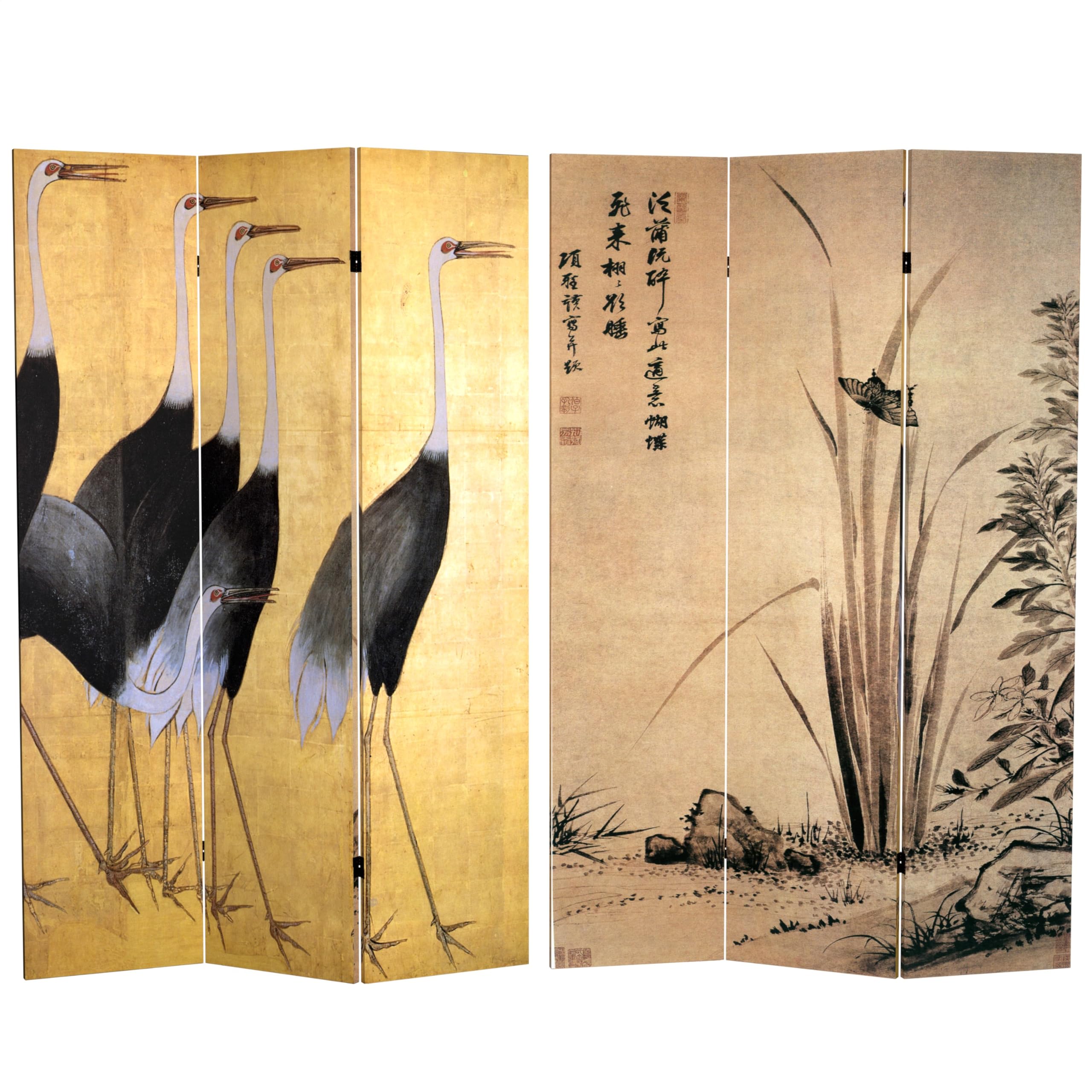 Red Lantern 6 ft. Tall Double Sided Cranes Room Divider, 71 inches high and 3 Panels wide