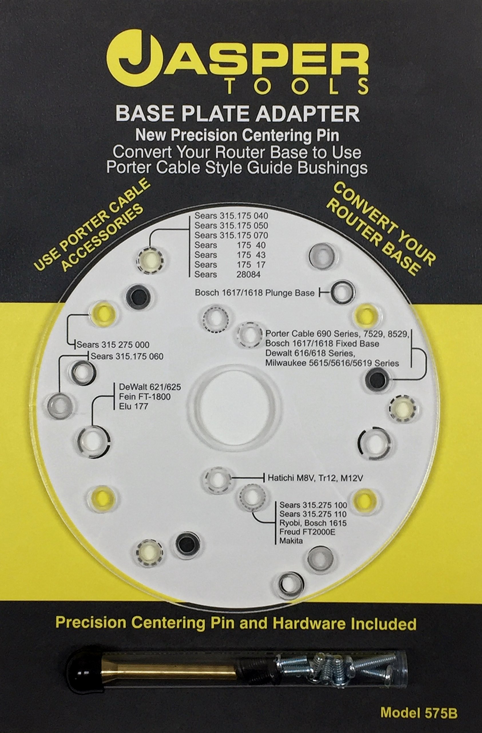 Jasper Tools Model 575 Base Plate Adapter for Plunge Routers | Allows for Perfect and Accurate Circles Cutting, Allows for Easy attaching of Guiding Stencils, (Transparent)