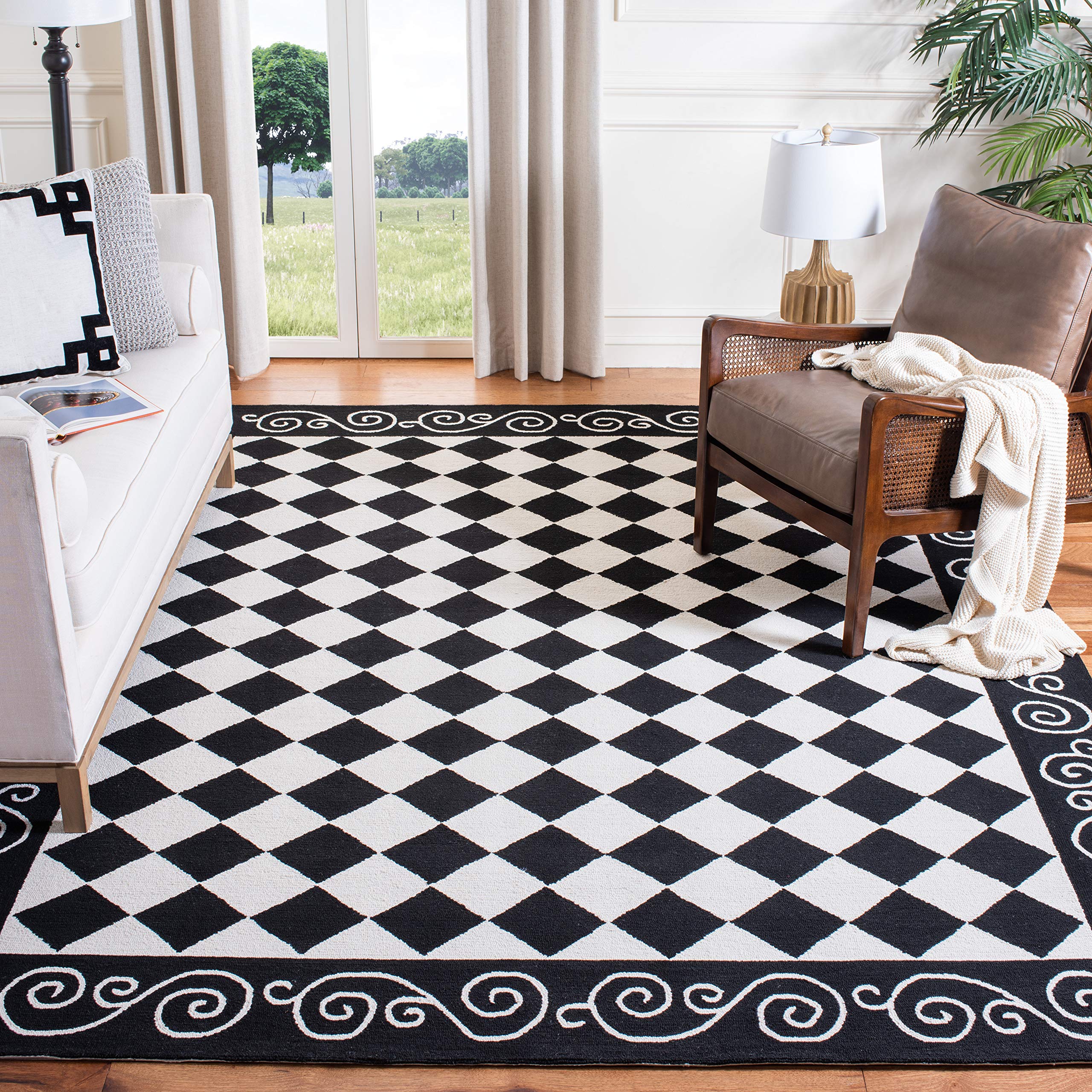 SAFAVIEH Chelsea Collection Area Rug - 5'3" x 8'3", Black & Ivory, Hand-Hooked French Country Checkered Wool, Ideal for High Traffic Areas in Living Room, Bedroom (HK711A)