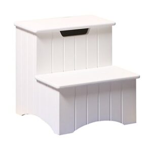 Kings Brand White Finish Wood Bedroom Step Stool with Storage