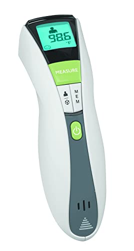 Veridian 09-349 Non-contact Infrared Digital Thermometer, 1-second Readout, Backlit Display, Measures Body and Object/Liquid Temperatures, Memory Recall of Last 10 Readings