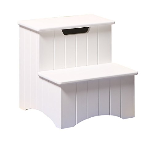 Kings Brand White Finish Wood Bedroom Step Stool with Storage