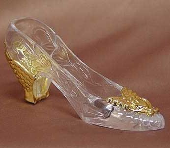 Pack of 36 Gold Accented Cinderella Clear Acrylic Slipper Placecard Holders - Place Card Holders for Quinceanera, Fairy Tale Wedding Favors, or Princess Themed Decorations (3-3/4" long)