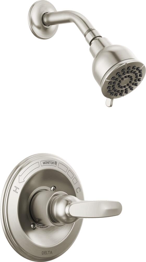 Delta Faucet Foundations Brushed Nickel Shower Faucet Set with 2-Spray Brushed Nickel Shower Head, Shower Trim Kit, Shower Faucet Sets Complete, Stainless BT13210-SS (Valve Not Included)