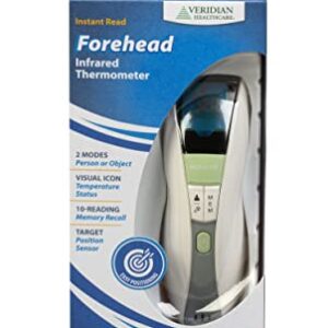 Veridian 09-349 Non-contact Infrared Digital Thermometer, 1-second Readout, Backlit Display, Measures Body and Object/Liquid Temperatures, Memory Recall of Last 10 Readings