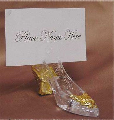 Pack of 36 Gold Accented Cinderella Clear Acrylic Slipper Placecard Holders - Place Card Holders for Quinceanera, Fairy Tale Wedding Favors, or Princess Themed Decorations (3-3/4" long)