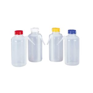 nalgene 2423-0500 ldpe color-coded unitary wash bottle, 500ml capacity, colored polypropylene screw cap, assorted cap colors, pack of four