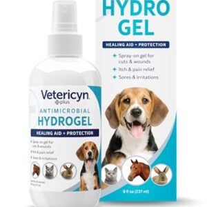 Vetericyn Plus Dog Wound Care Hydrogel Spray | Healing Aid and Wound Protectant, Sprayable Gel to Relieve Dog Itchy Skin, Safe for All Animals. 8 Ounces