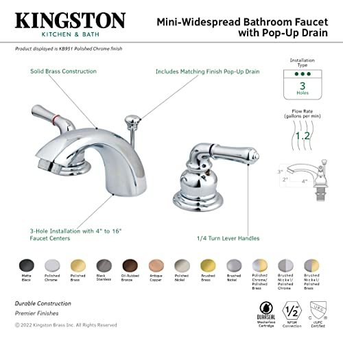 Elements of Design Victorian EB952 Mini Widespread Lavatory Faucet with Retail Pop-Up, 4-Inch to 8-Inch, Polished Brass