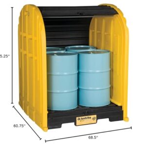 Justrite 28676 EcoPolyBlend 79 Gallon, 60.75" x 68.50" x 75.25" (LXWXH), 5000 lbs Load Capacity 4 Drum Outdoor Drum Sheds