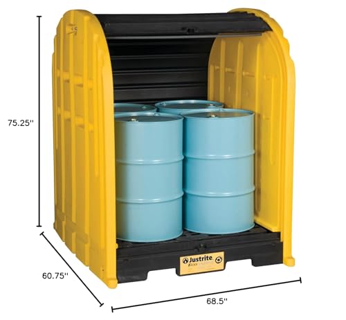 Justrite 28676 EcoPolyBlend 79 Gallon, 60.75" x 68.50" x 75.25" (LXWXH), 5000 lbs Load Capacity 4 Drum Outdoor Drum Sheds