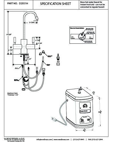 Westbrass D2051H-07 Cold dispenser, with Hot Water Tank, Satin Nickel