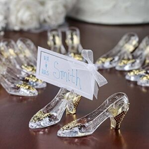 pack of 36 gold accented cinderella clear acrylic slipper placecard holders - place card holders for quinceanera, fairy tale wedding favors, or princess themed decorations (3-3/4" long)