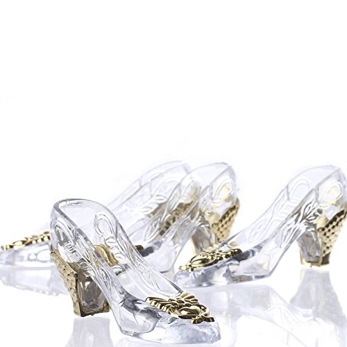 Pack of 36 Gold Accented Cinderella Clear Acrylic Slipper Placecard Holders - Place Card Holders for Quinceanera, Fairy Tale Wedding Favors, or Princess Themed Decorations (3-3/4" long)