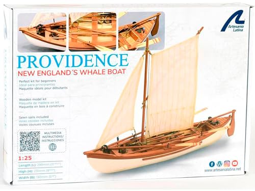 Artesanía Latina – Wooden Ship Model Kit – New England Whaling Ship, Providence – Model 19018, 1:25 Scale – Models to Assemble – Initiation Level