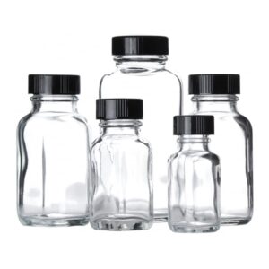 wheaton w216873 french square bottle, clear glass, capacity 2oz with 28-400 white polypropylene poly-vinyl lined screw cap, diameter 39mm x 87mm (case of 48)