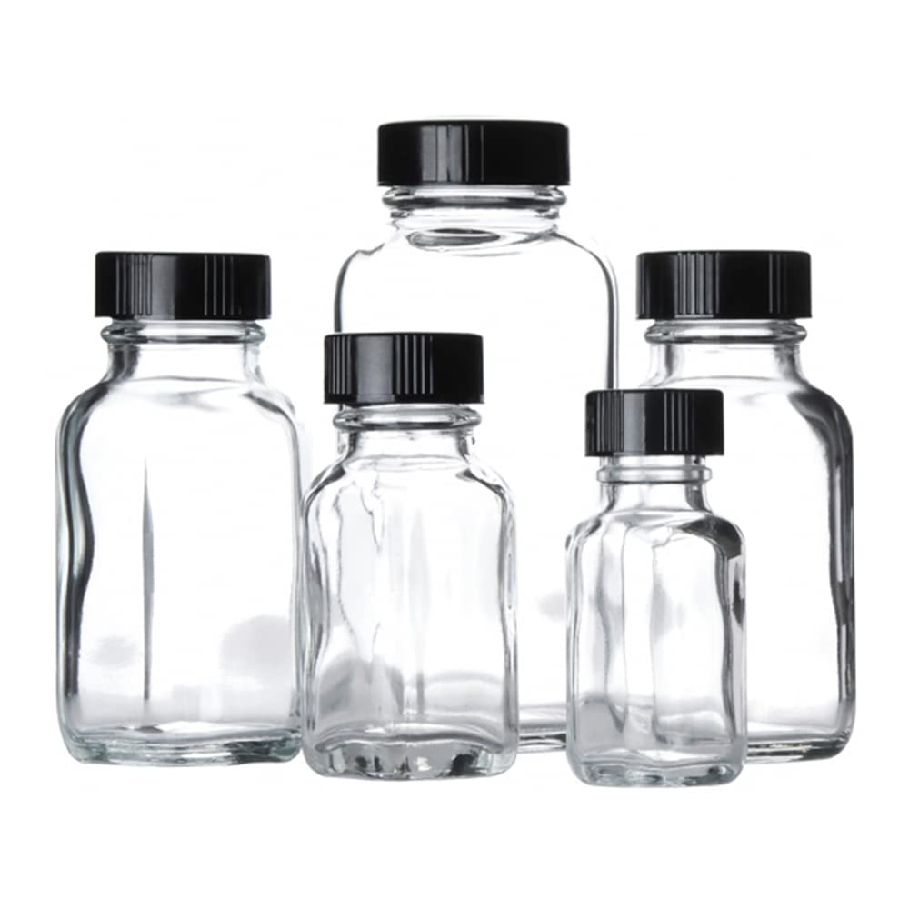 Wheaton W216873 French Square Bottle, Clear Glass, Capacity 2oz With 28-400 White Polypropylene Poly-Vinyl Lined Screw Cap, Diameter 39mm x 87mm (Case Of 48)