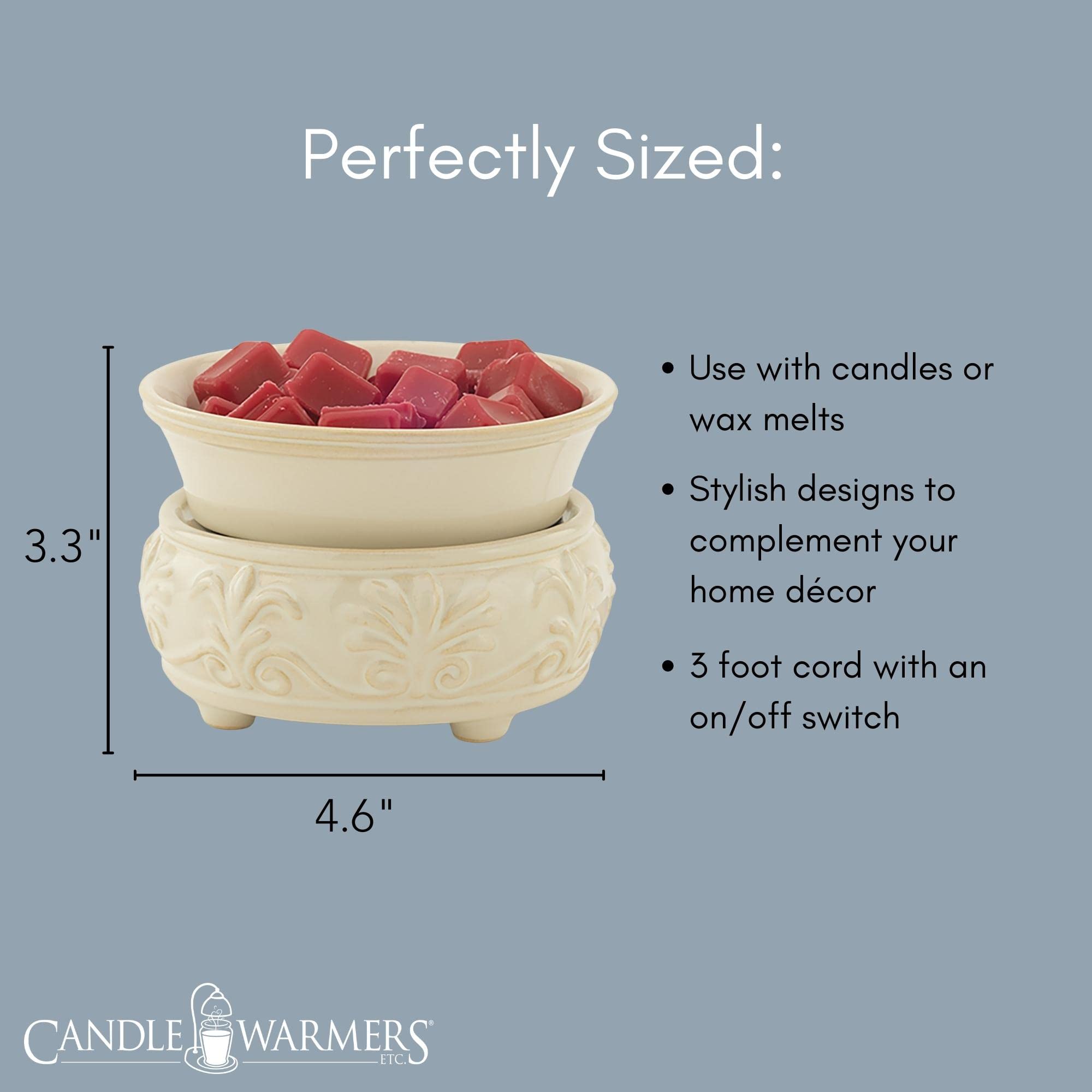 Candle Warmers Etc 2-In-1 Candle and Fragrance Warmer For Warming Scented Candles or Wax Melts and Tarts With To Freshen Room, Sandstone