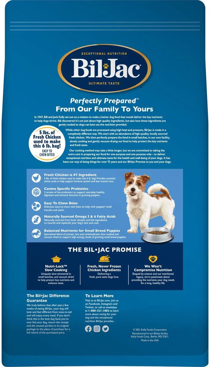 Bil-Jac Puppy Food Small Breed Formula Dry Dog Food 6 lb Bag - Chicken, Oatmeal & Yams - Super Premium Since 1947