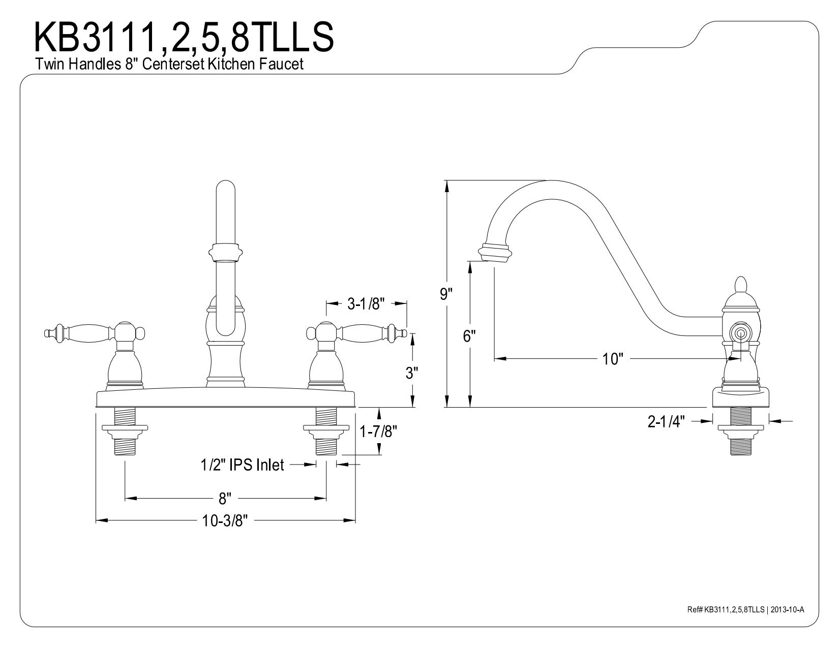 Kingston Brass KB3115TLLS Templeton 8-Inch Kitchen Faucet without Sprayer, Oil Rubbed Bronze