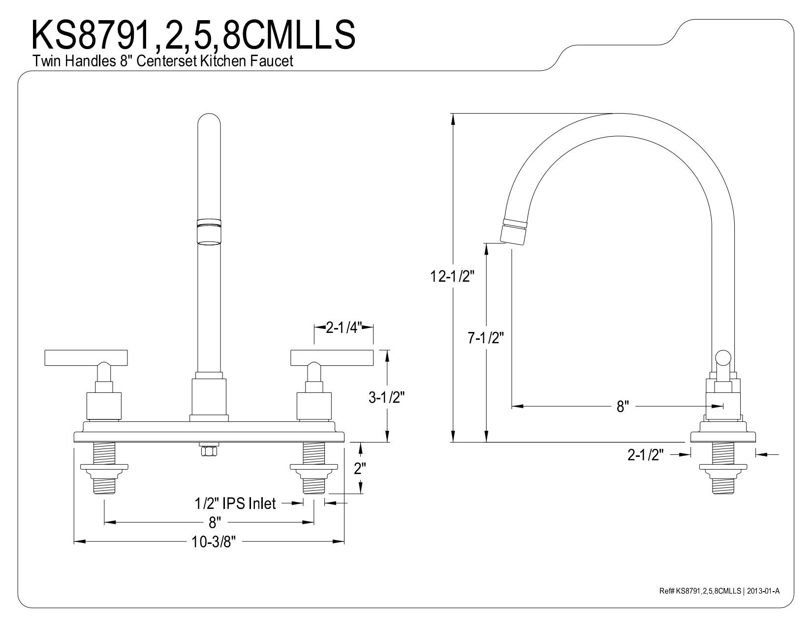 Kingston Brass KS8798CMLLS Manhattan 8" Centerset Kitchen Faucet, Brushed Nickel