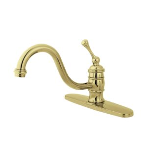 kingston brass kb3572blls restoration kitchen faucet, 9-1/8 inch in spout reach, polished brass