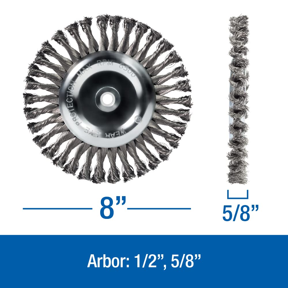 Mercer Industries 184020 - 8" x 5/8" x 1/2", 5/8" Knot Wire Wheel, .014 Carbon Steel