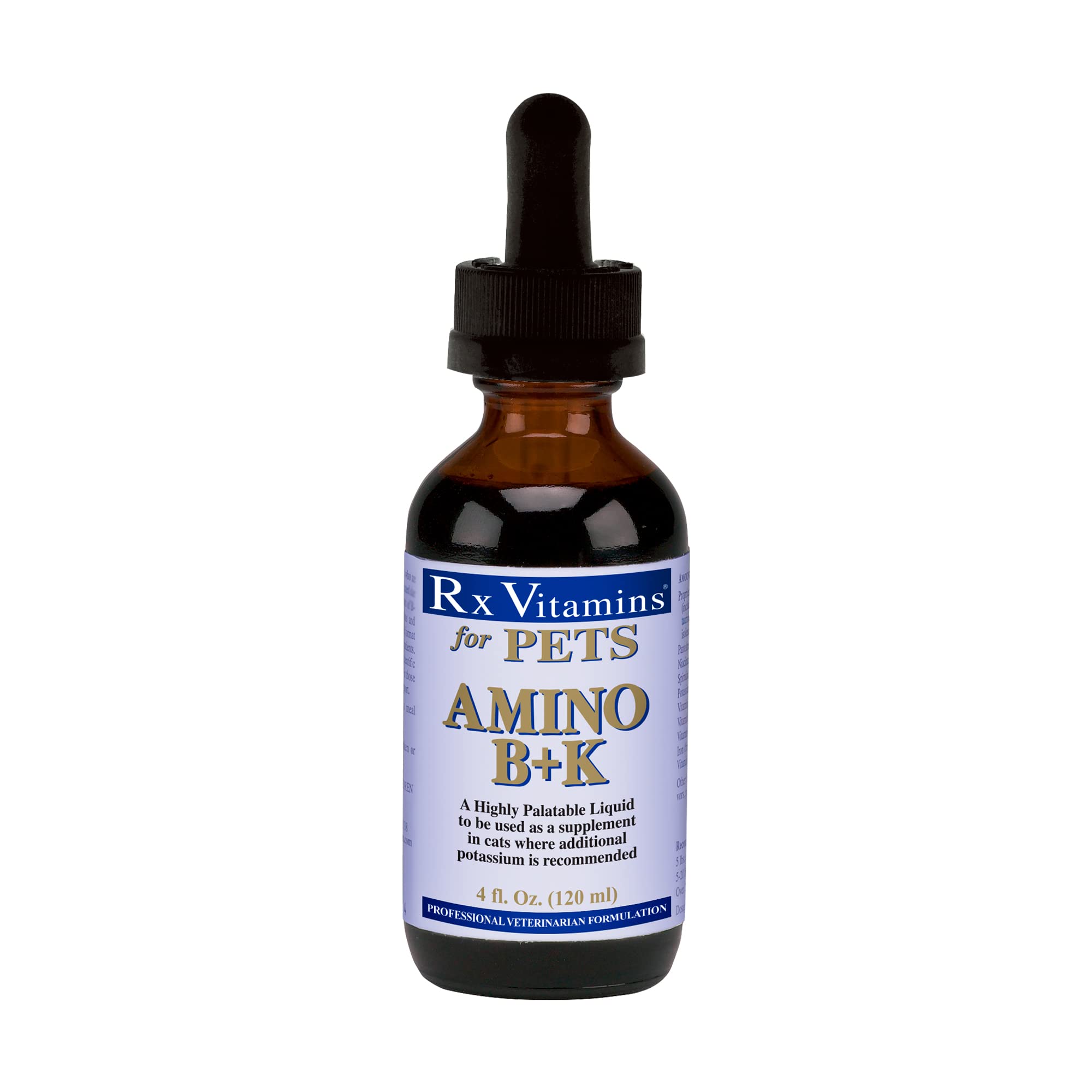 Rx Vitamins Amino B+K Supplement for Cats - Extra Potassium & B-Complex Vitamins - Hypoallergenic - 4 oz Highly Palatable Liquid