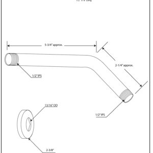 Westbrass D301-1-26 1/2" IPS x 8" Wall Mount Shower Arm with Sure Grip Flange, 1-Pack, Polished Chrome