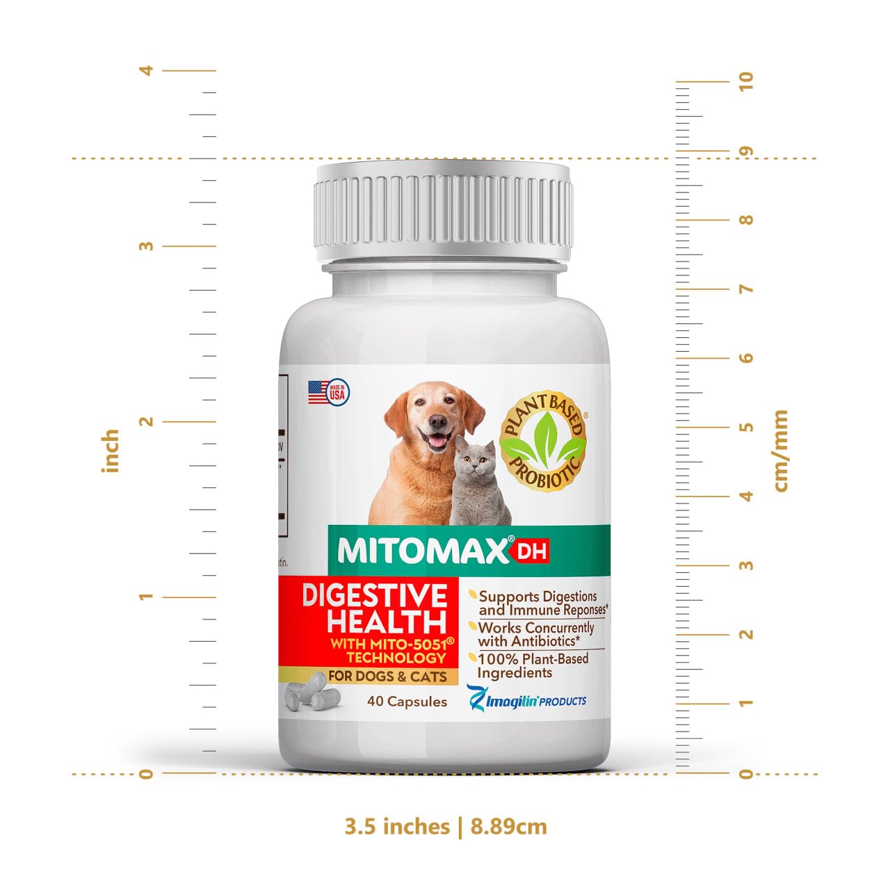 Imagilin Technology, LLC MitoMax-Premium probiotics for Dogs and Cats, 40 Capsules per Bottle