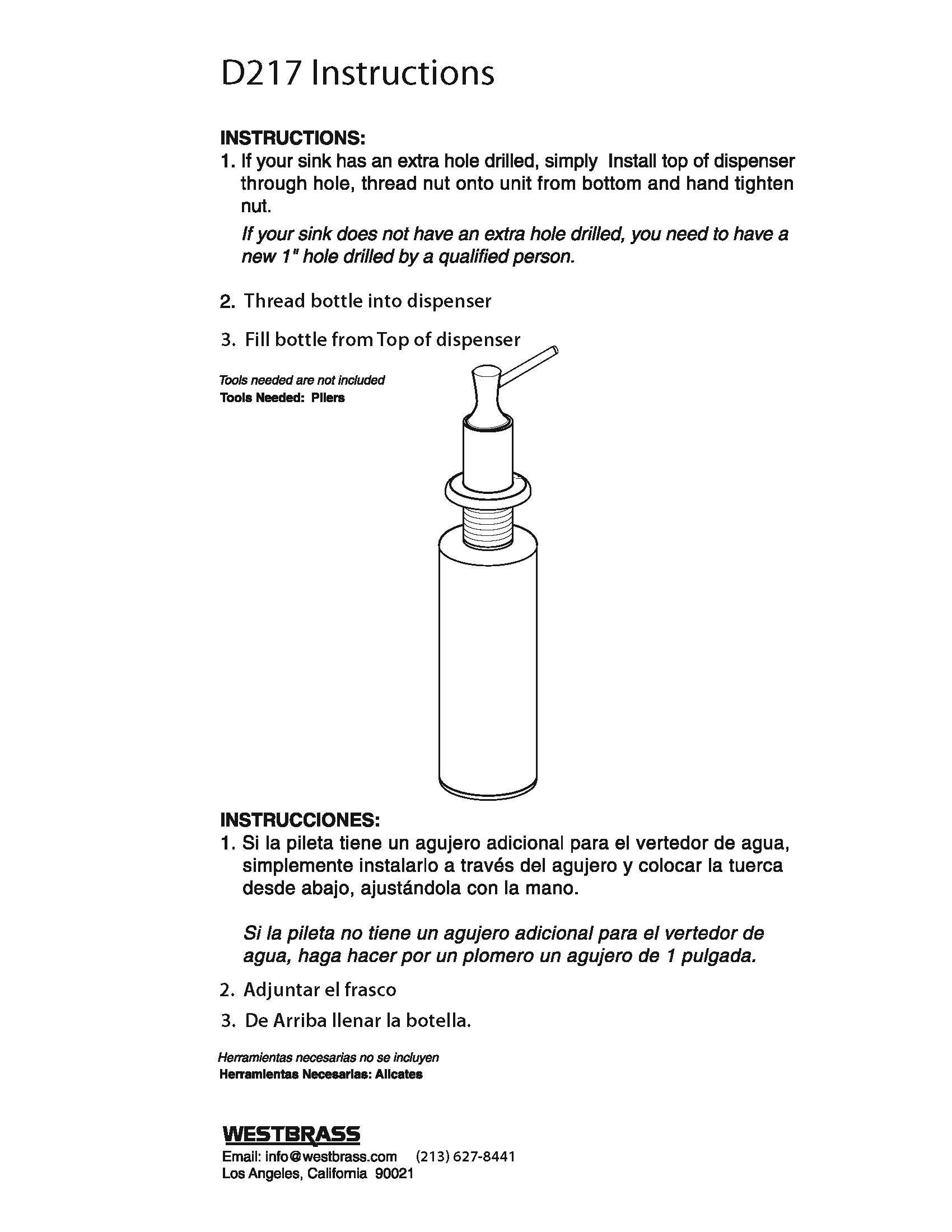 Westbrass D217-51 Kitchen Sink Deck Mounted Liquid Soap/Hand Sanitizer Dispenser with Refillable 12 oz Bottle, Powder Coat Almond