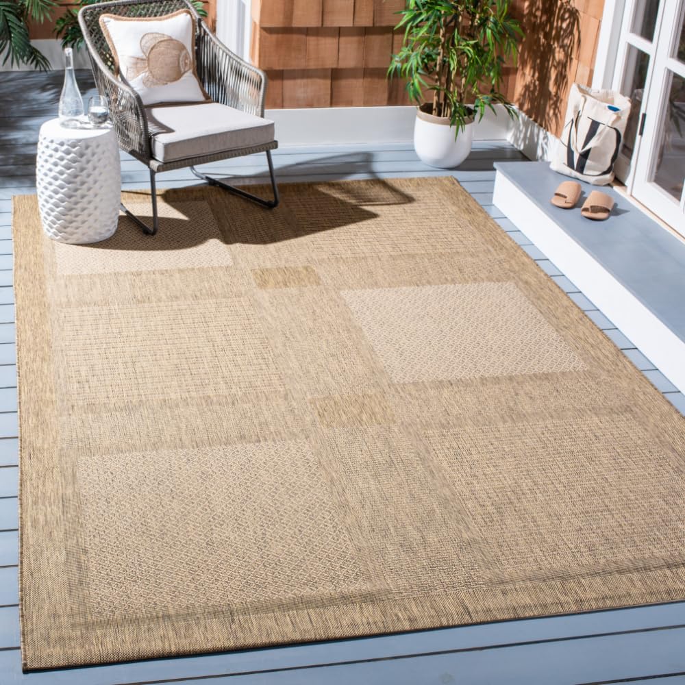 SAFAVIEH Courtyard Collection Accent Rug - 4' x 5'7", Brown & Natural, Indoor/Outdoor & Washable, Ideal for High Traffic Areas in Patio, Backyard, Mudroom, Entryway, Doormat (CY1928-3009-4)