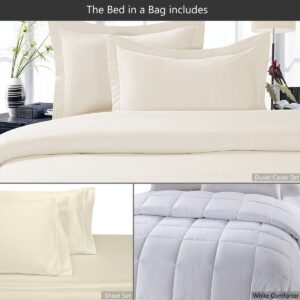 sheetsnthings 8 Piece Bed in a Bag California King Size Set Includes: 100% Cotton, 300TC Solid Ivory (Sheet Set + Duvet Cover Set) + All Season White Down Alternative Comforter