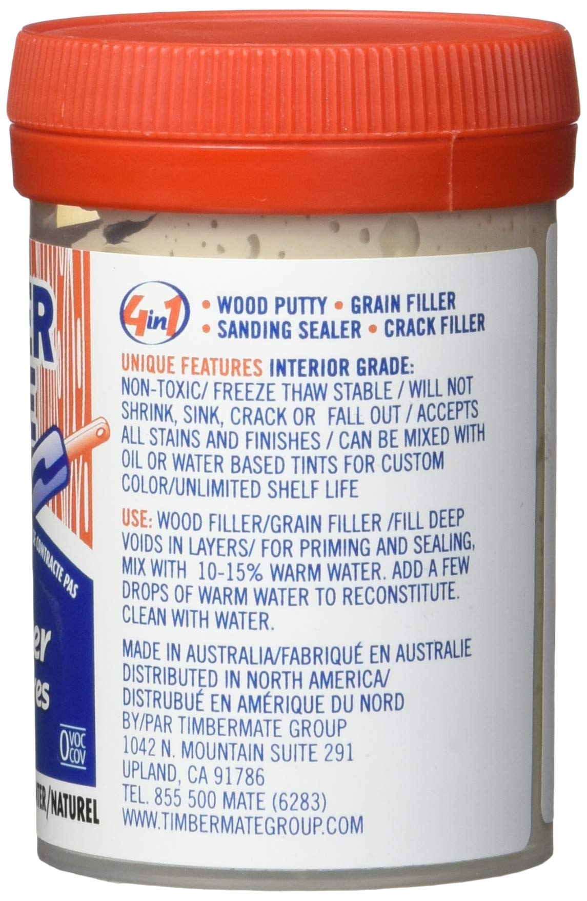 Timbermate Wood Filler, Water Based, 8oz, Natural