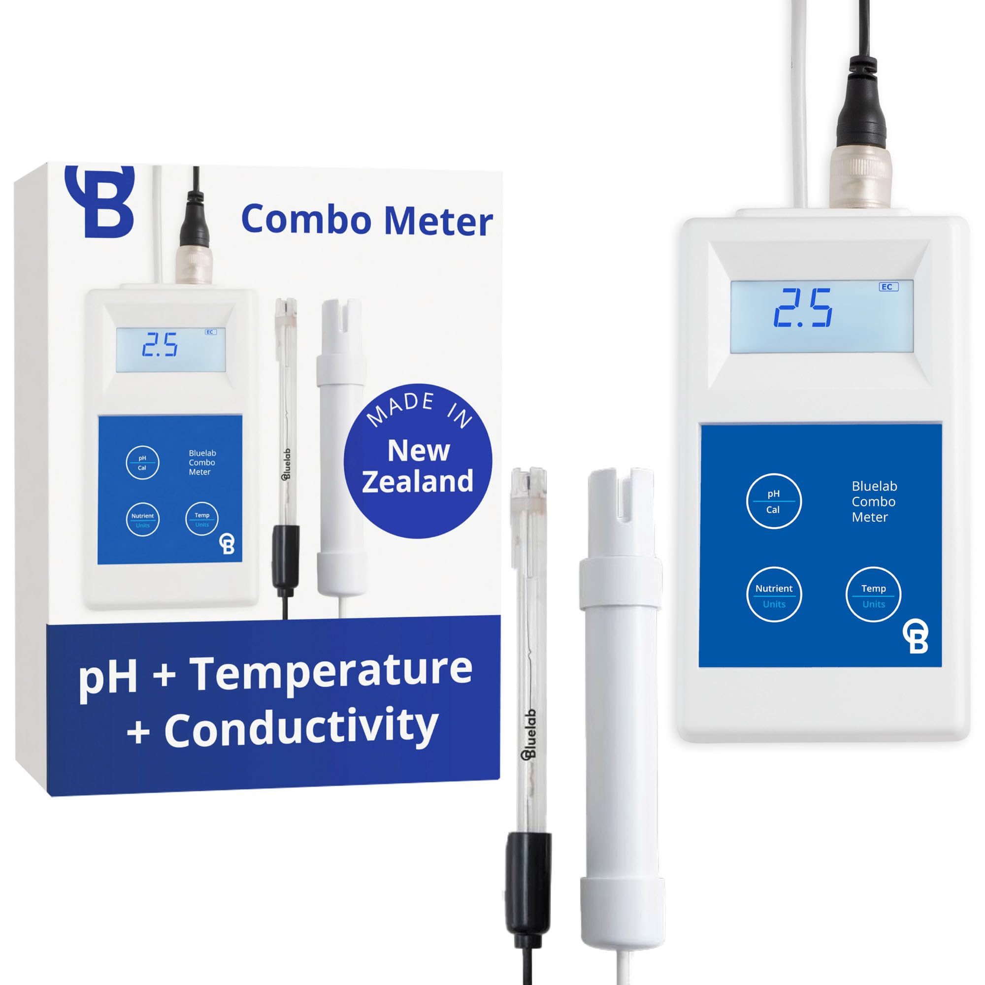 Bluelab Combo Meter for pH, Temperature & Conductivity in Water - Easy Calibration, Digital EC/TDS/PPM Tester for Hydroponics & Indoor Plants (METCOM)