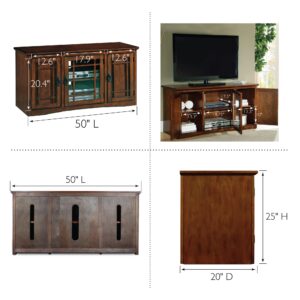 Leick Home 82350 Solid Wood Mission Oak Three Door TV Stand For 55" TVs Universal TV Console Living Room Storage Shelves Entertainment Center, Mission Oak