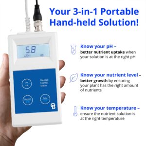 Bluelab Combo Meter for pH, Temperature & Conductivity in Water - Easy Calibration, Digital EC/TDS/PPM Tester for Hydroponics & Indoor Plants (METCOM)